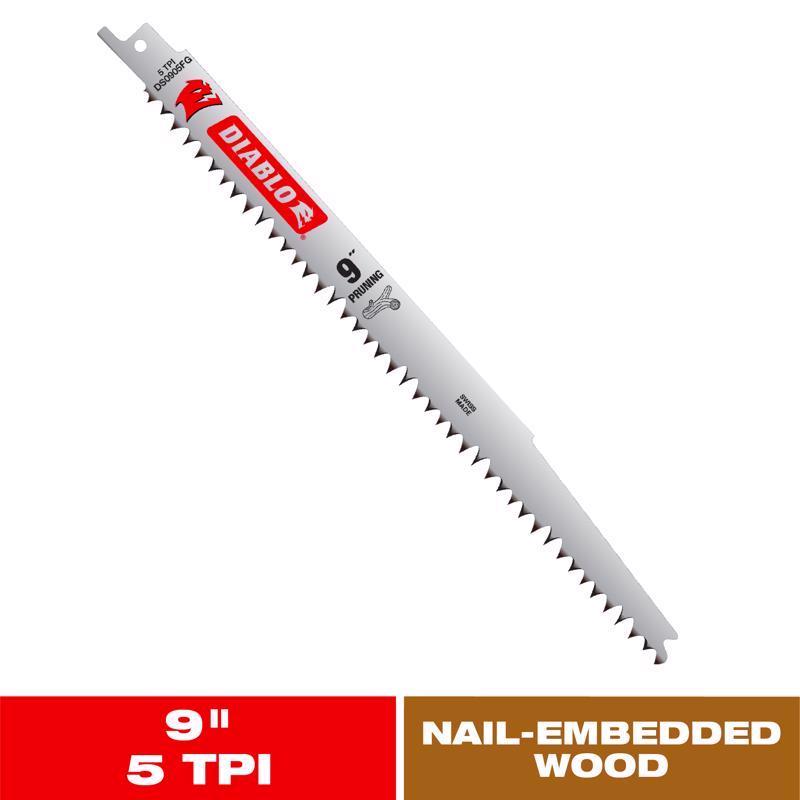 Diablo 9 in. Bi-Metal Pruning & Clean Wood Reciprocating Saw Blade 5 TPI