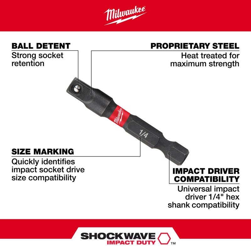 Milwaukee Shockwave Square 1/4 in. X 2 in. L Socket Adapter Steel