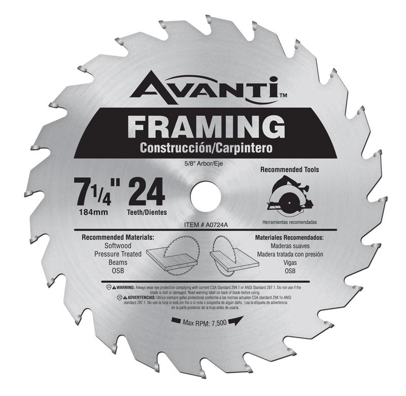 Avanti 7-1/4 in. D X 5/8 in. Carbide Tipped Steel Framing Saw Blade 24 teeth