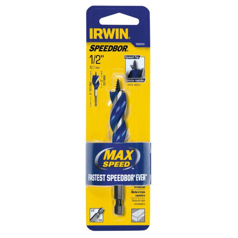 Irwin Speedbor 1/2 in. X 4 in. L Carbon Steel Wood Boring Bit Quick-Change Hex Shank