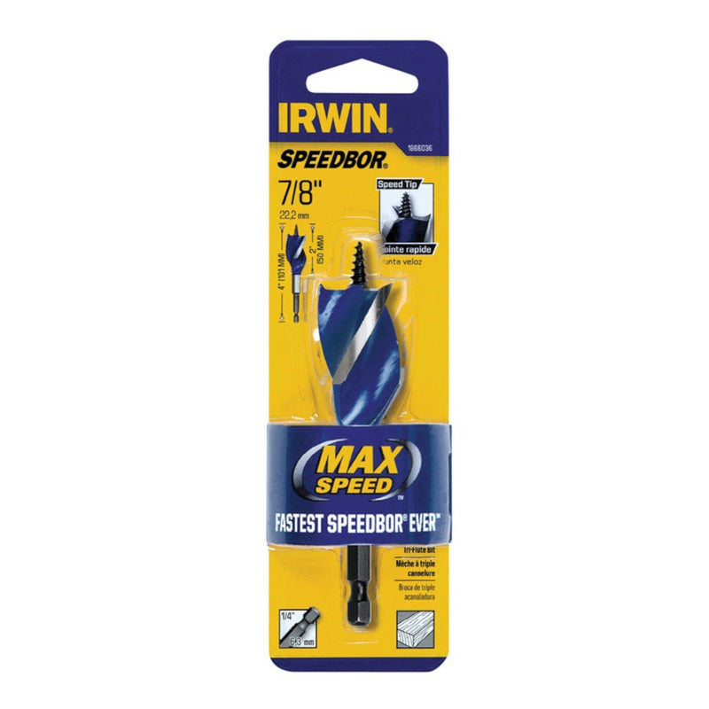 Irwin Speedbor 7/8 in. X 4 in. L Carbon Steel Wood Boring Bit Quick-Change Hex Shank