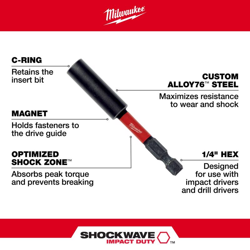Milwaukee Shockwave Hex 1/4 in. X 6 in. L Screwdriver Bit Holder Steel