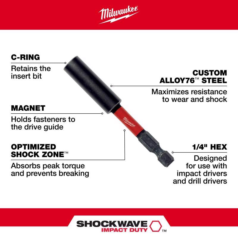 Milwaukee Shockwave Hex 1/4 in. X 2-3/8 in. L Screwdriver Bit Holder Steel
