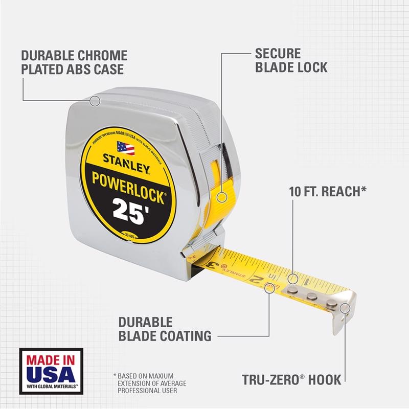 STANLEY PowerLock 25 ft. L X 1 in. W Compact Tape Measure