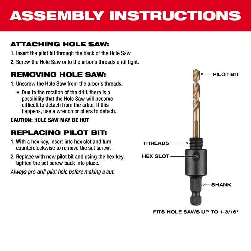 Milwaukee 1/4 in. Hardened Steel 1/4 in. D Hole Saw Arbor