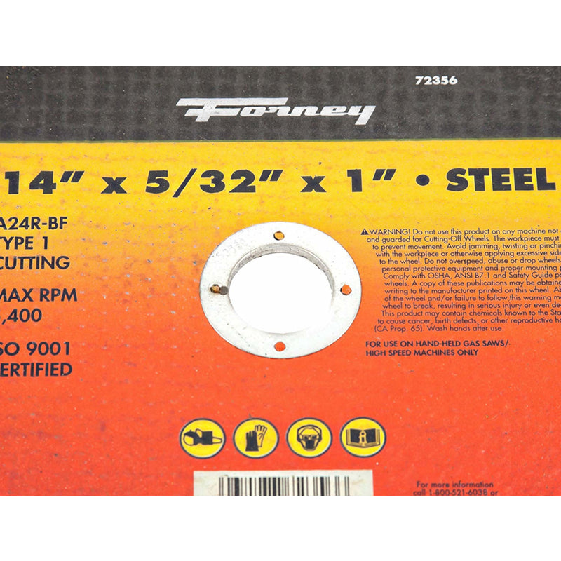 Forney 14 in. D X 1 in. Aluminum Oxide Metal Cutting Wheel