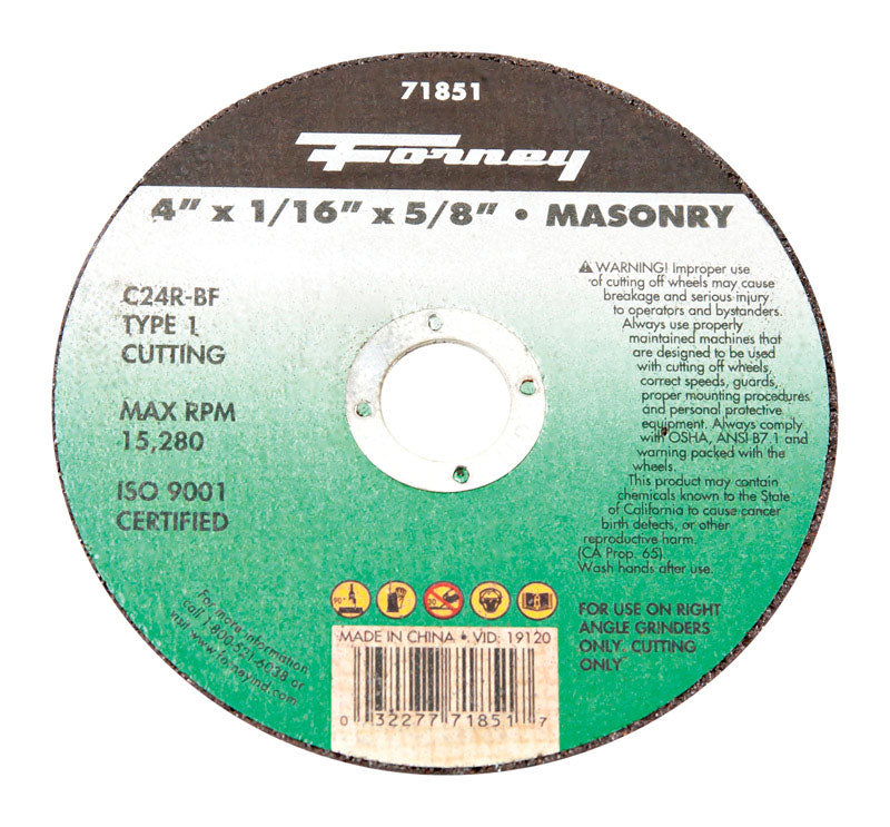 Forney 4 in. D X 5/8 in. Silicon Carbide Masonry Cutting Wheel
