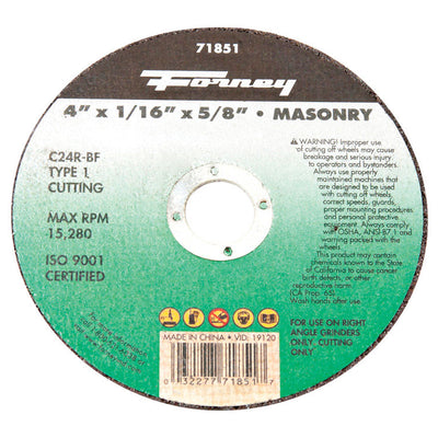 Forney 4 in. D X 5/8 in. Silicon Carbide Masonry Cutting Wheel