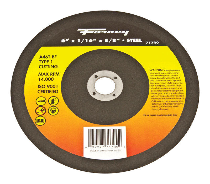 Forney 6 in. D X 5/8 in. Aluminum Oxide Metal Cut-Off Wheel