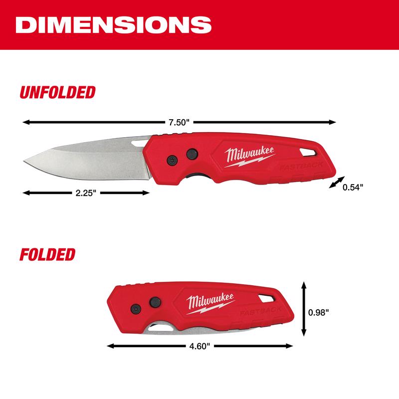 Milwaukee Fastback 7.5 in. Press and Flip Folding Pocket Knife Red