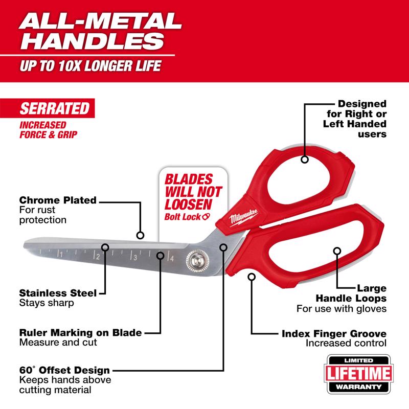 Milwaukee 9.3 in. Iron Carbide Smooth Offset Jobsite Scissors