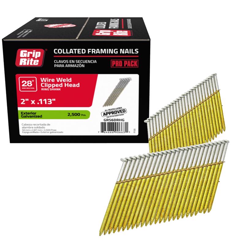 Grip-Rite 2 in. L X 11-1/2 Ga. Angled Strip Hot-Dip Galvanized Framing Nails 28 deg 2500 pk