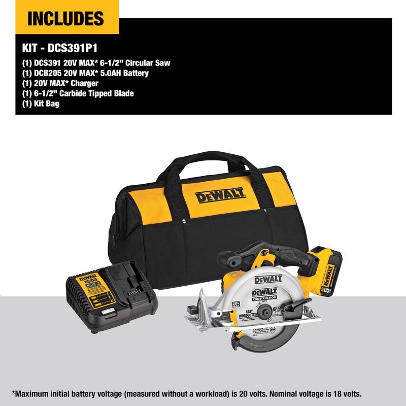 DeWalt 20V MAX 6-1/2 in. Cordless Brushed Circular Saw Kit (Battery & Charger)