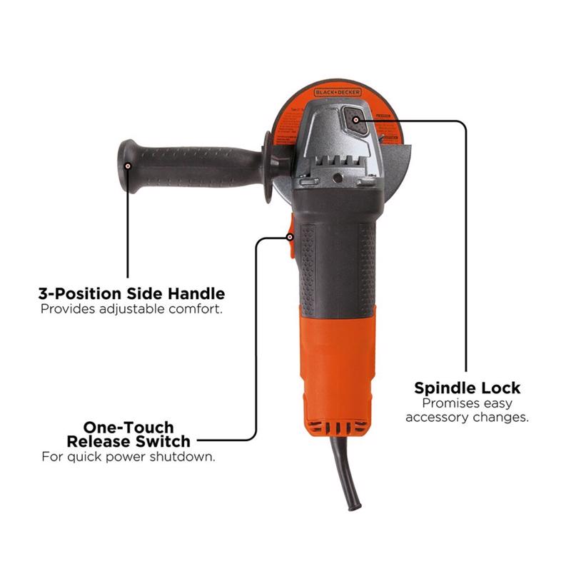 Black+Decker 6 amps Corded 4-1/2 in. Angle Grinder Tool Only