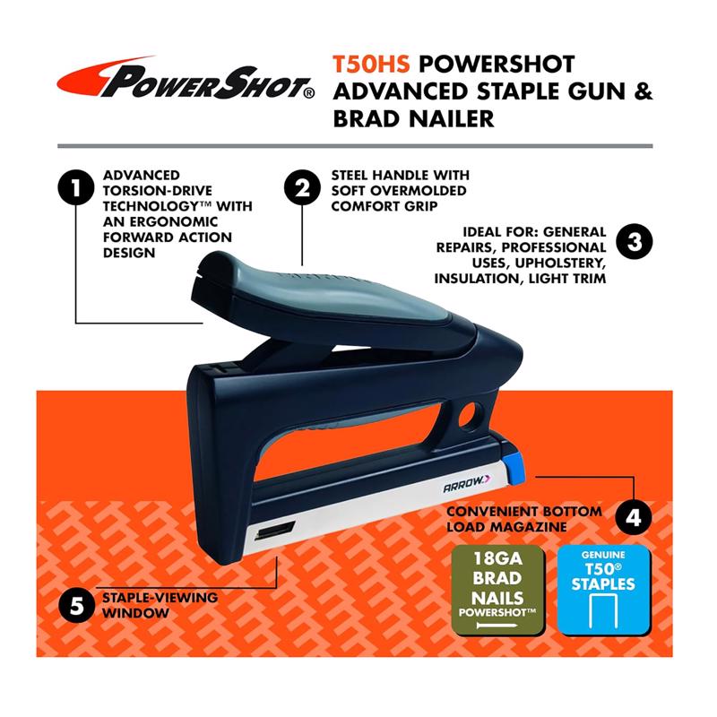 Arrow PowerShot Advanced Forward Action 0.38 in. Flat Staple Gun
