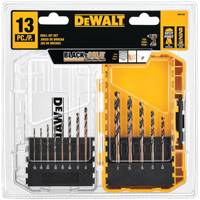 DeWalt Black & Gold High Speed Steel Split Point Drill Bit Set 3-Flat Shank 13 pc