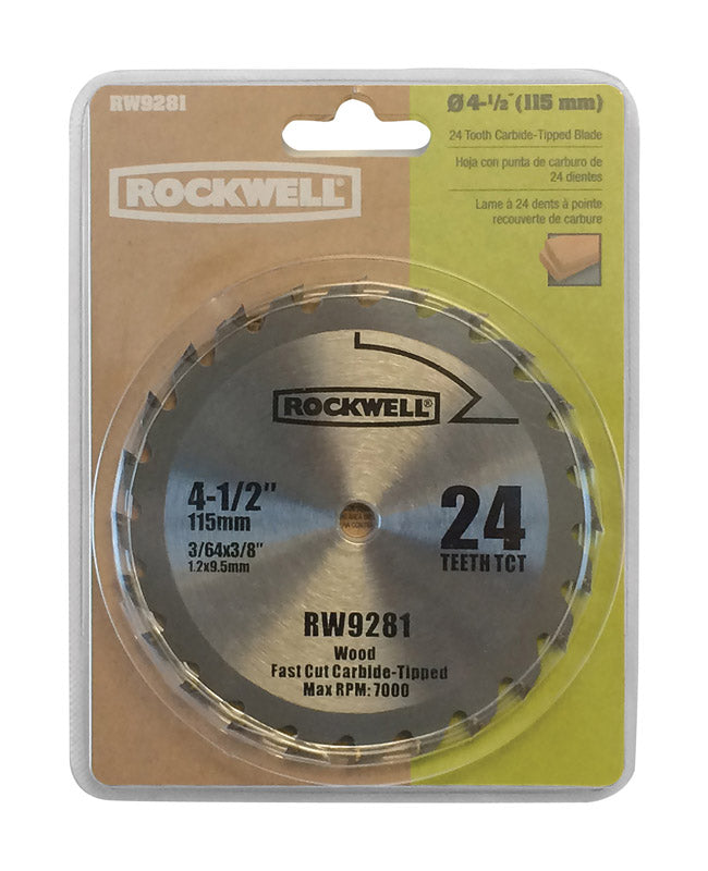 Rockwell 4-1/2 in. D X 3/8 in. Versacut Carbide Tipped Circular Saw Blade 24 teeth