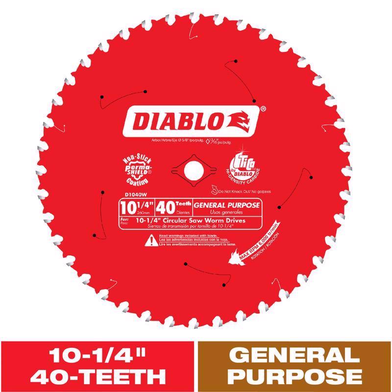 Diablo 10-1/4 in. D X 5/8 in. TiCo Hi-Density Carbide Circular Saw Blade 40 teeth