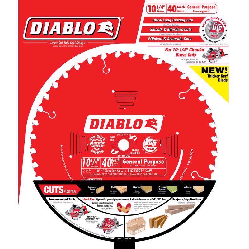 Diablo 10-1/4 in. D X 5/8 in. TiCo Hi-Density Carbide Circular Saw Blade 40 teeth