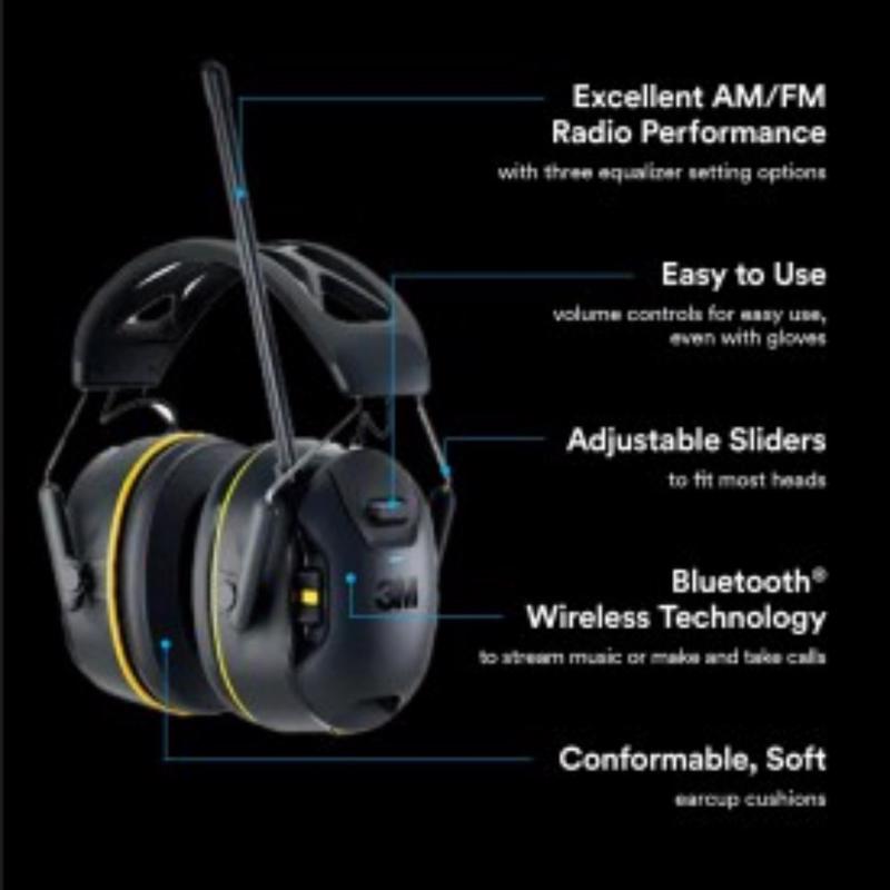 3M WorkTunes 24 dB Soft Foam Bluetooth Earplugs/Earphones w/Mic Black 1 pair
