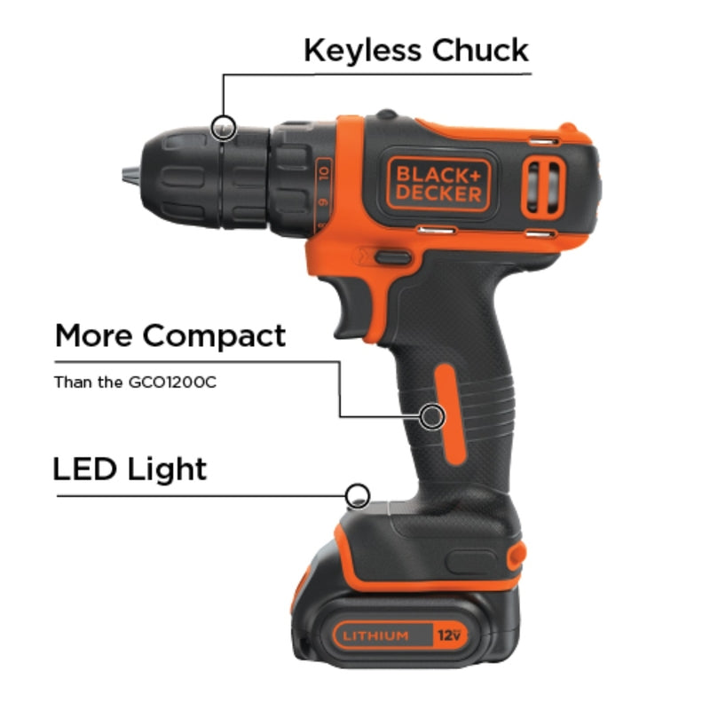 Black+Decker 12V MAX 3/8 in. Brushed Cordless Drill/Driver Kit (Battery & Charger)