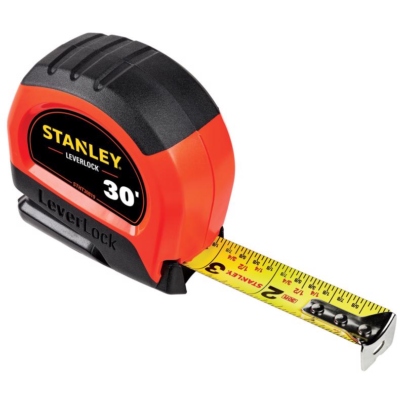 Stanley LeverLock 30 ft. L X 1 in. W Compact Tape Measure