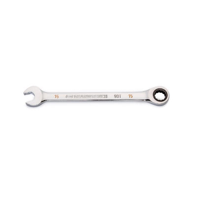 GEARWRENCH 15 mm 12 Point Metric Ratcheting Combination Wrench 7.87 in. L
