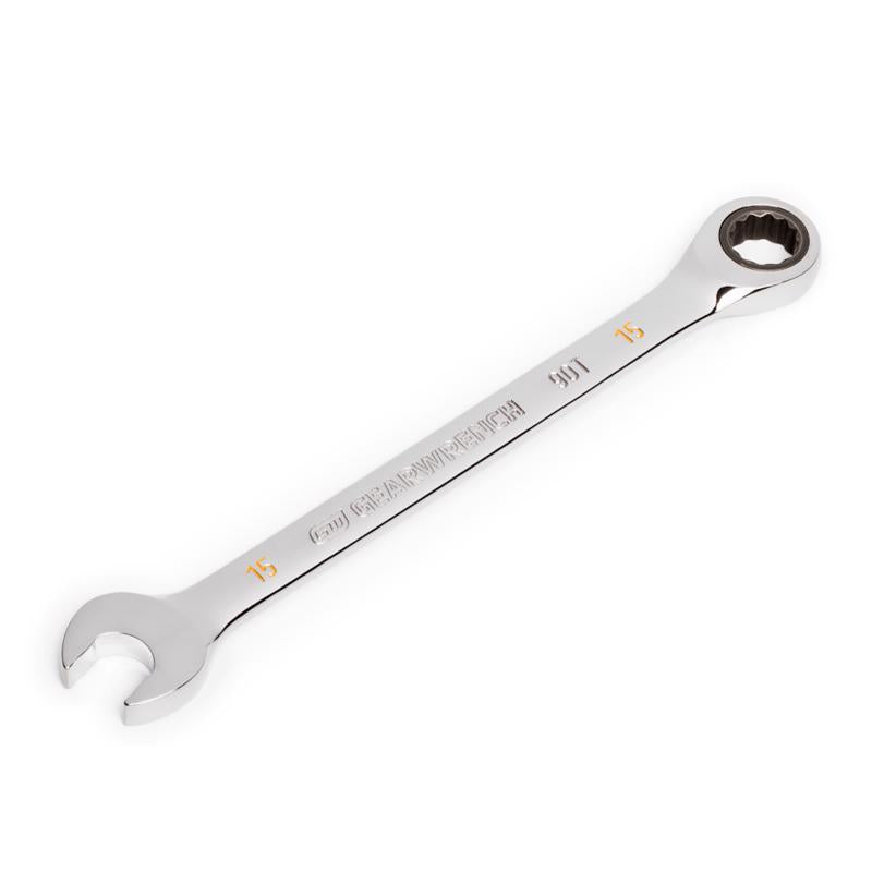 GEARWRENCH 15 mm 12 Point Metric Ratcheting Combination Wrench 7.87 in. L
