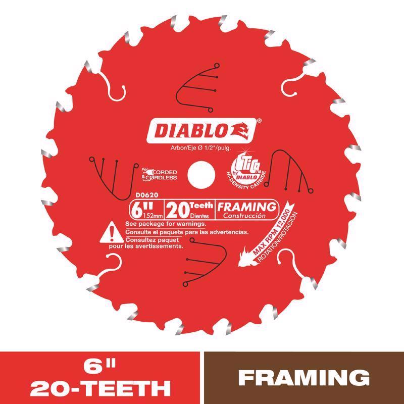 Diablo 6 in. D X 1/2 in. TiCo Hi-Density Carbide Framing Blade 20 teeth