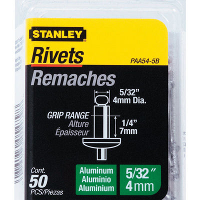 Stanley 5/32 in. D X 1/4 in. Aluminum Blind Rivets Silver 50 pk