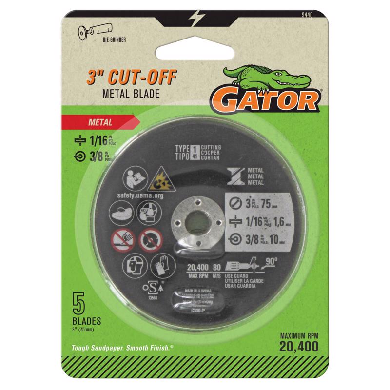 Gator 3 in. D X 3/8 in. Aluminum Oxide Metal Cut-Off Blade 5 pc