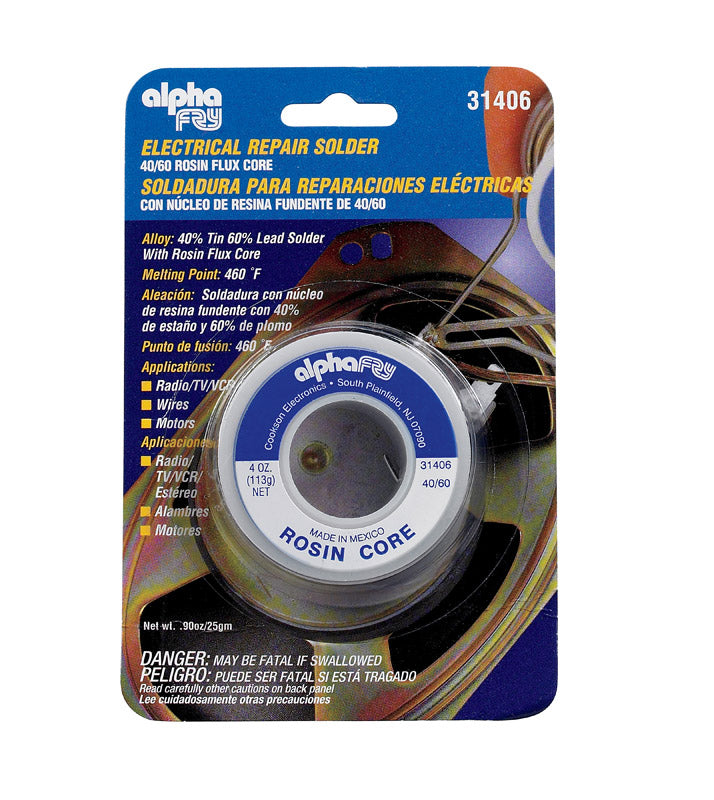 Alpha Fry 4 oz Rosin Core Solder Wire 0.09 in. D Tin/Lead 40/60