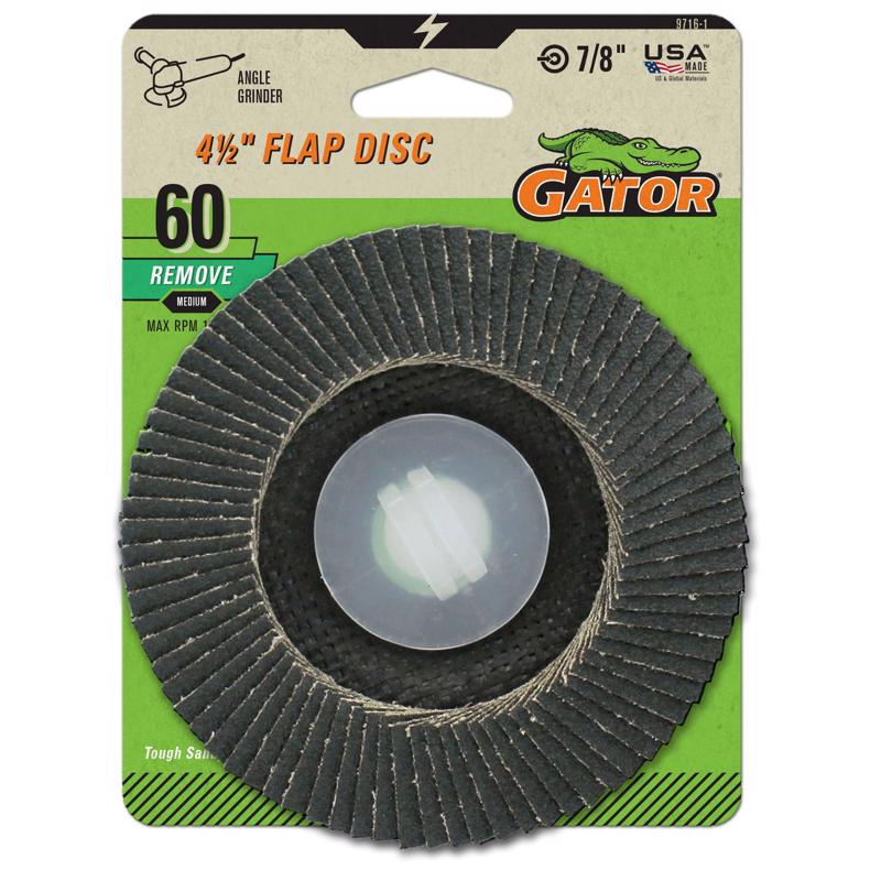 Gator 4-1/2 in. D X 7/8 in. Zirconia Aluminum Oxide Flap Disc 60 Grit