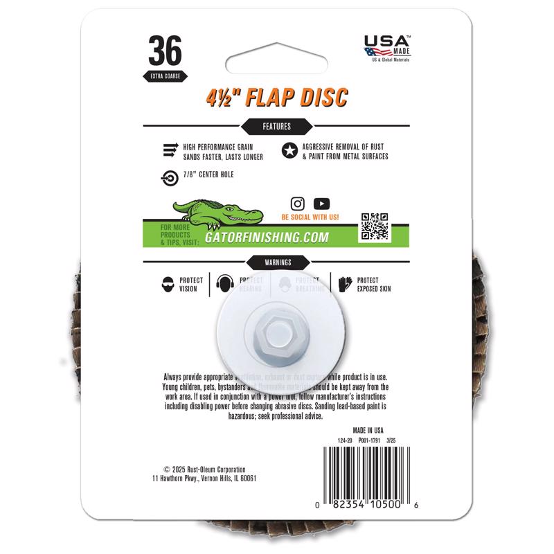 Gator 4-1/2 in. D X 7/8 in. Zirconia Aluminum Oxide Flap Disc 36 Grit