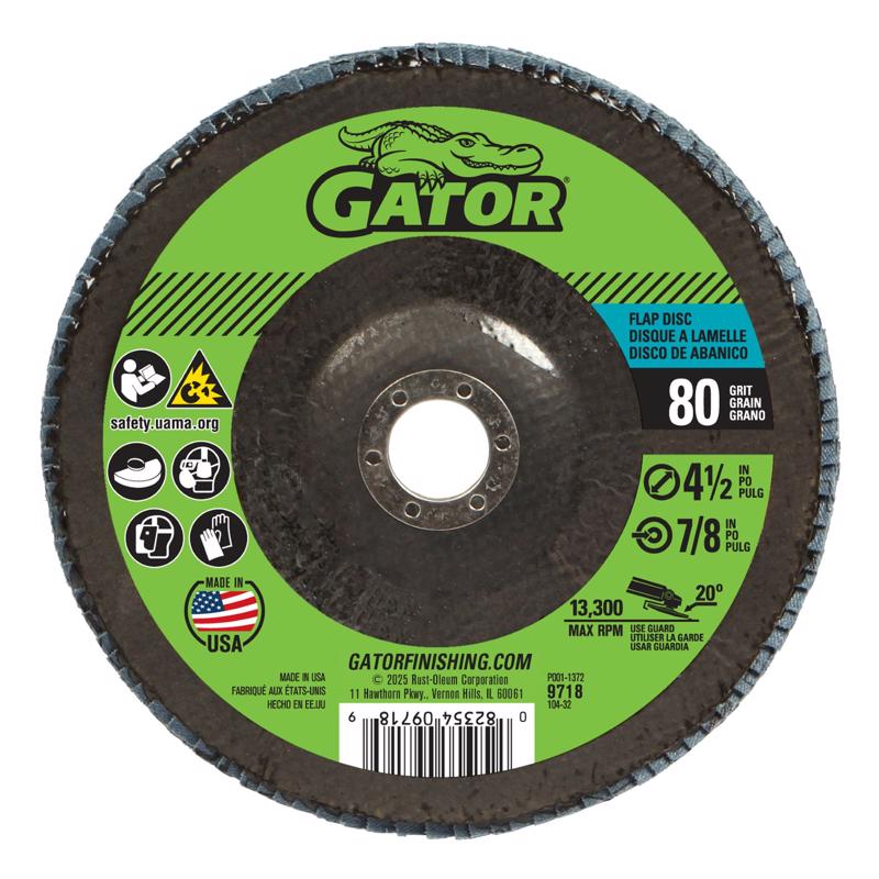 Gator 4-1/2 in. D X 7/8 in. Zirconia Aluminum Oxide Flap Disc 80 Grit