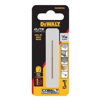 DeWalt ELITE SERIES 1/16 in. X 1.9 in. L Cobalt Steel Split Point Drill Bit Round Shank