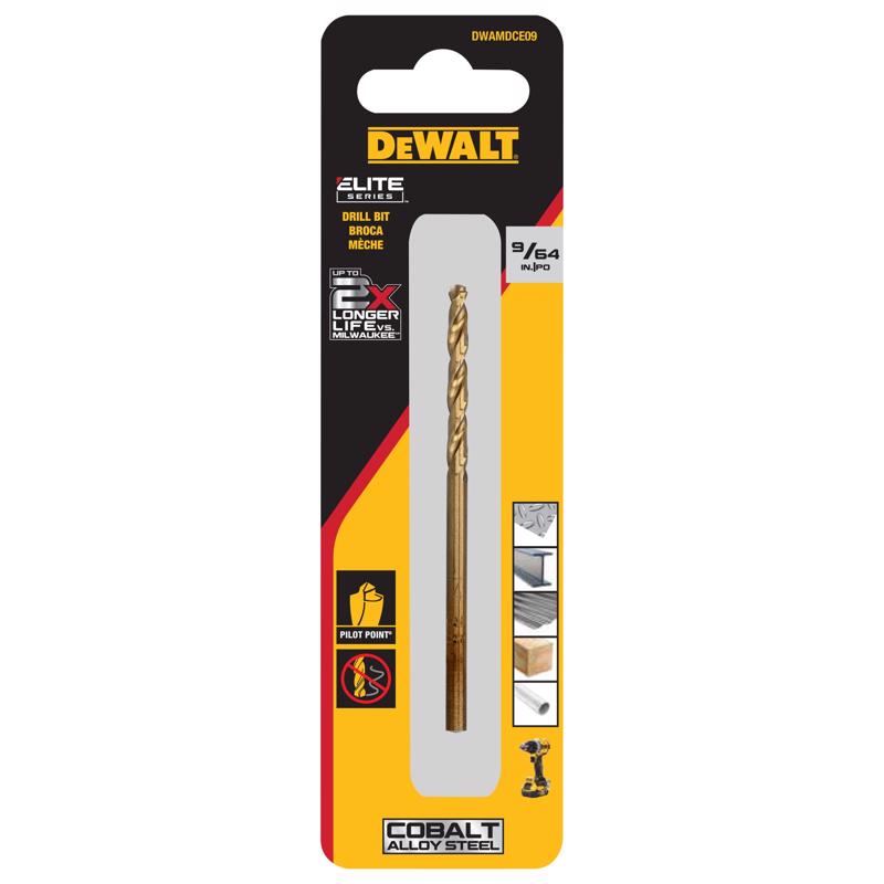 DeWalt ELITE SERIES 9/64 in. X 2.9 in. L Cobalt Steel Split Point Drill Bit Round Shank