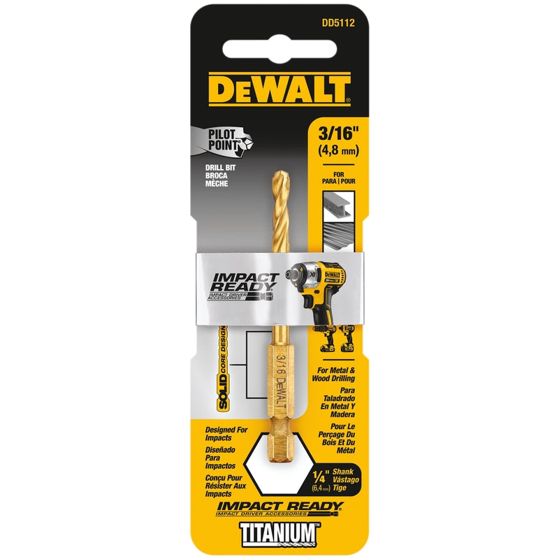 DeWalt Impact Ready 3/16 in. X 3 in. L High Speed Steel Drill Bit Quick-Change Hex Shank