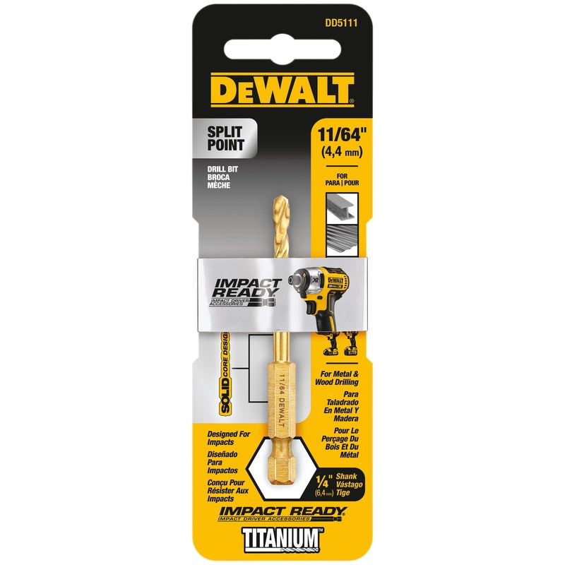DeWalt Impact Ready 11/64 in. X 2-29/32 in. L High Speed Steel Drill Bit Quick-Change Hex Shank