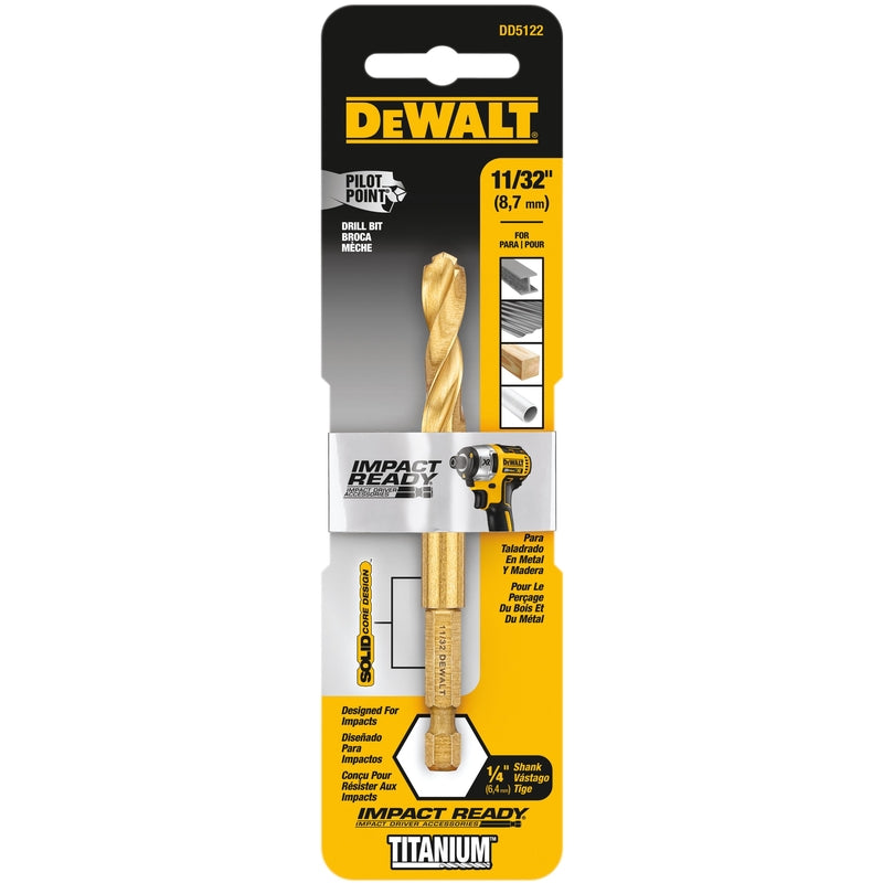 DeWalt Impact Ready 11/32 in. X 4 in. L High Speed Steel Drill Bit Quick-Change Hex Shank