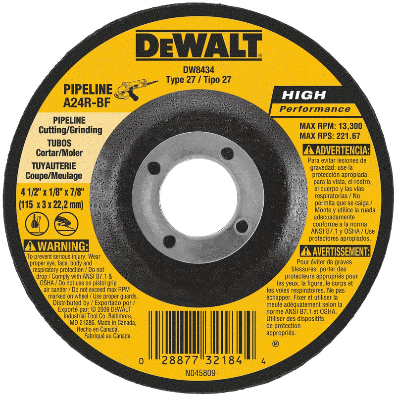 DeWalt 4-1/2 in. D X 7/8 in. Aluminum Oxide Pipeline Cutting Wheel