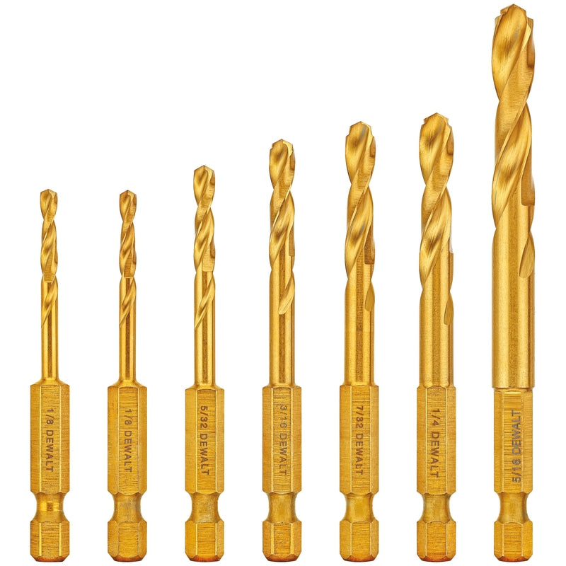 DeWalt Titanium Impact Ready Drill Bit Set Quick-Change Hex Shank 7 pc