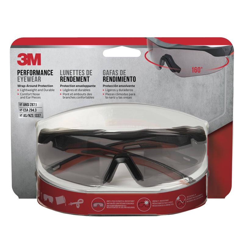 3M Anti-Fog Safety Glasses Gray Lens Black/Red Frame
