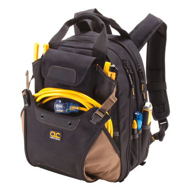 CLC 7.5 in. W X 16 in. H Polyester Backpack Tool Bag 44 pocket Black/Tan