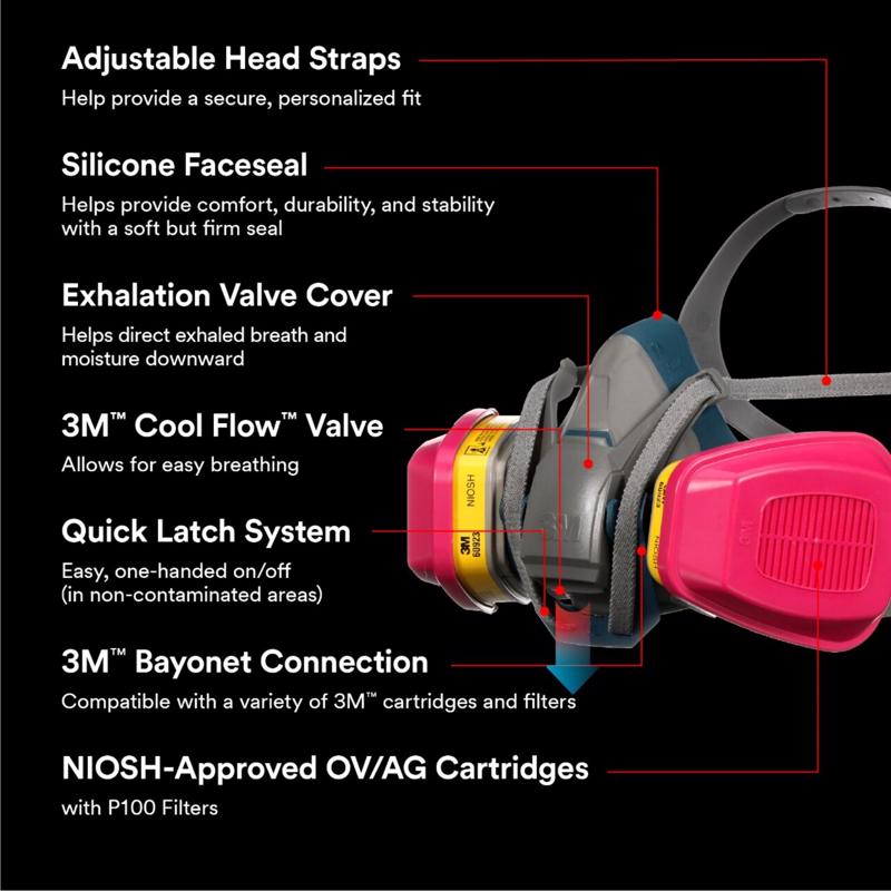3M P100 Multi-Purpose Half Face Respirator Pro-Series Blue M