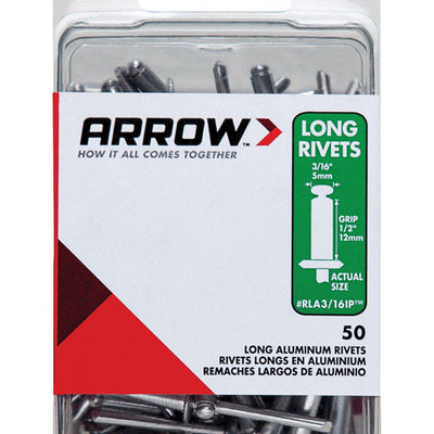 Arrow 3/16 in. D X 1/2 in. Aluminum Long Rivets Silver 50 pk