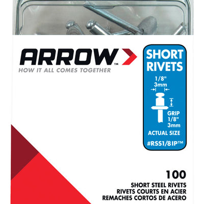 Arrow 1/8 in. D X 1/8 in. Steel Rivets Silver 100 pk