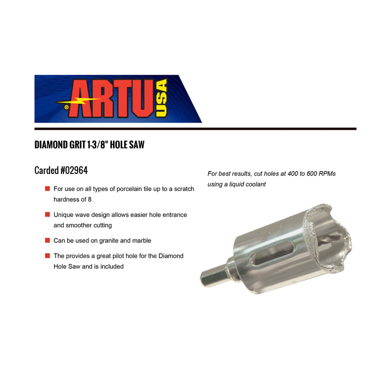 ARTU 1-3/8 in. Carbide Grit 1.3 in. L Hole Saw