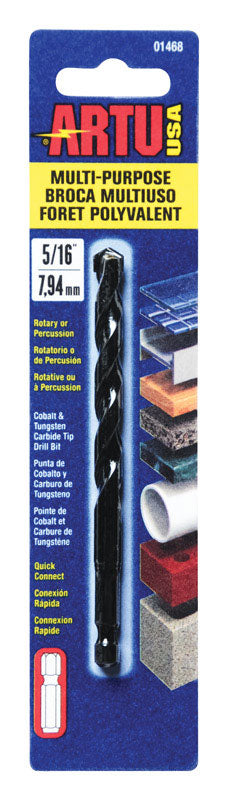 ARTU 5/16 in. X 4-1/2 in. L Tungsten Carbide Tipped Drill Bit Quick-Change Hex Shank