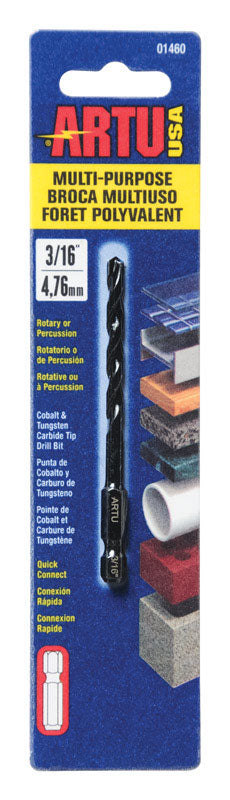 ARTU 3/16 in. X 3-1/2 in. L Carbide Tipped Drill Bit Quick-Change Hex Shank